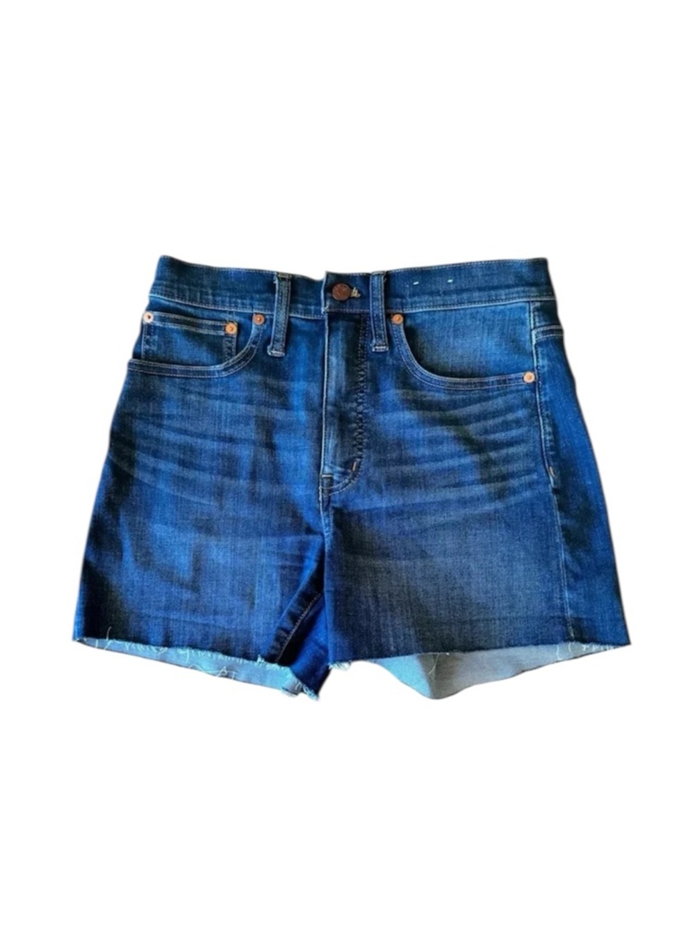 Madewell Size 27 High Rise Denim Shorts Raw Edge Roll Cuff Blue Jean Zip Button